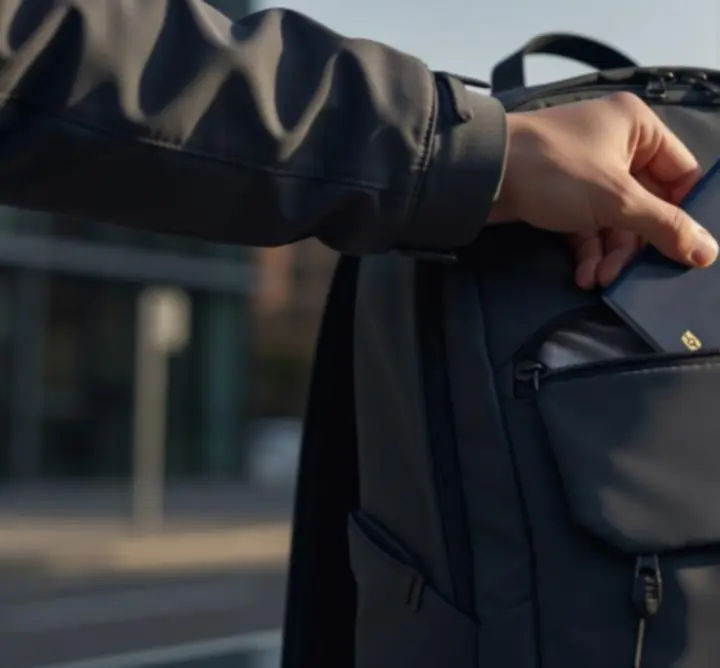 Zabezpieczenia RFID i ukryte kieszenie w plecaku Urban Pack IO