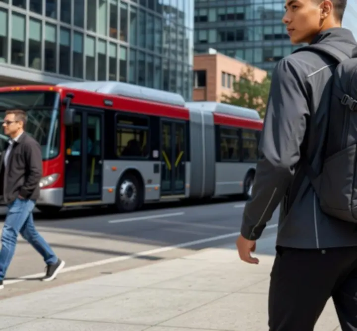 Osoba w miejskiej przestrzeni nosząca ergonomiczny plecak Urban Pack IO